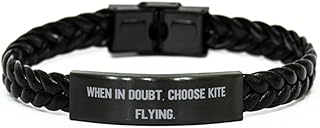 When in Doubt, Choose Kite. Braided Leather Bracelet, Kite Flying Engraved Bracelet, Joke Gifts For Kite Flying from Friends, Gift ideas for kite flyers, Best kites for flying, Great kite flying gifts, Silver Plated Zinc, Cubic Zirconia