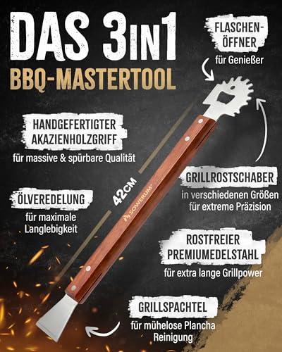 5 in 1 Grillbürste Edelstahl mit Schaber [TESTSIEGER] kompatibel mit Weber Grill Zubehör für gasgrill gusseisen - BBQ Set Grillreiniger bürste für Gussrost - Grillen Geschenke für männer grillzubehör