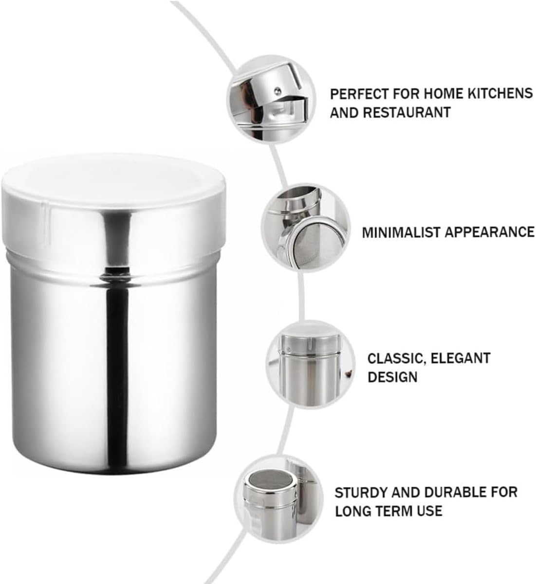 2Pcs Flour Sugar Salt Shaker - 7oz Stainless Steel Chocolate Powder Shaker, Fine Mesh Flour Duster for Baking Cooking, Icing Sugar Salt Cocoa Flour Coffee Shaker Sifter for Kitchen Craft