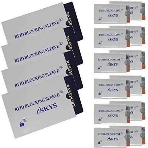 Top Rated iSKYS 16 Pack RFID Blocking Sleeves Credit Card Protector & Passport Identity Theft (12 Credit Card + 4 Passport) White
