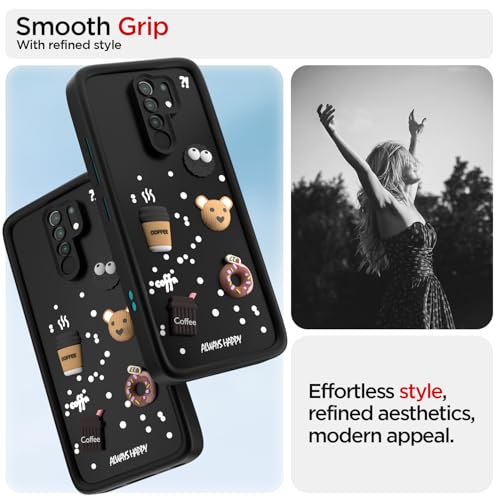 Image of Pikkme Back Cover for Redmi 9 Prime /Poco M2 | Cute Fun Cartoon 3D Bear Silicone Full Body Protection Bumper Case (Black)