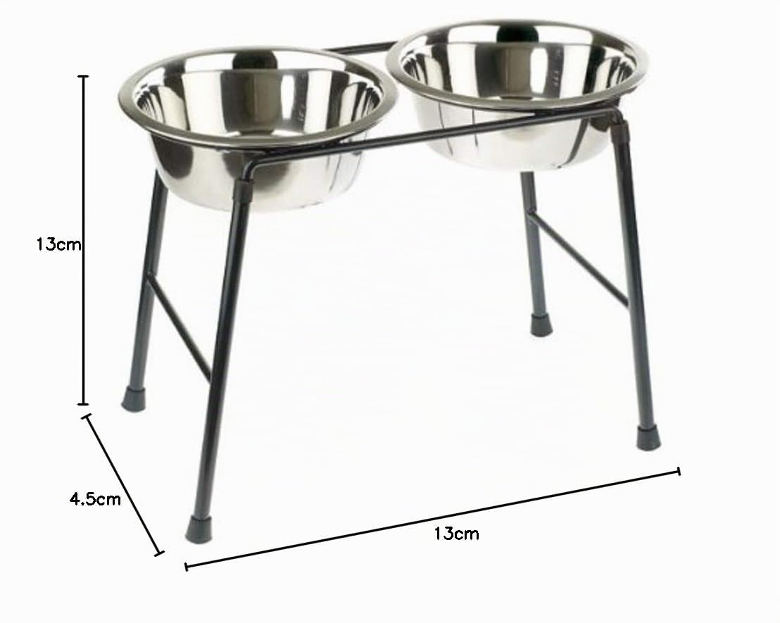 Classic Pet Products Mangeoire double support haut avec 2 plats en acier inoxydable de 1 600 ml, hauteur 300 mm 4553