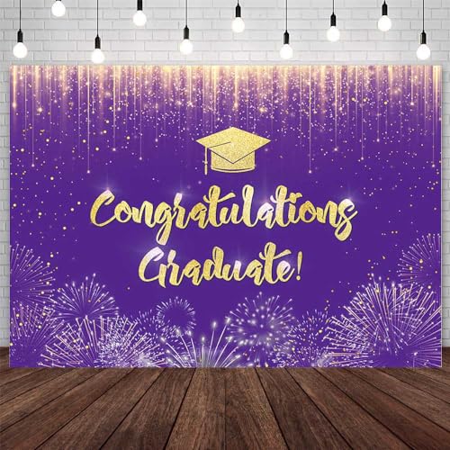 Fondo fotográfico graduación 7x5ft Purple Gold AIBIIN miniatura 1