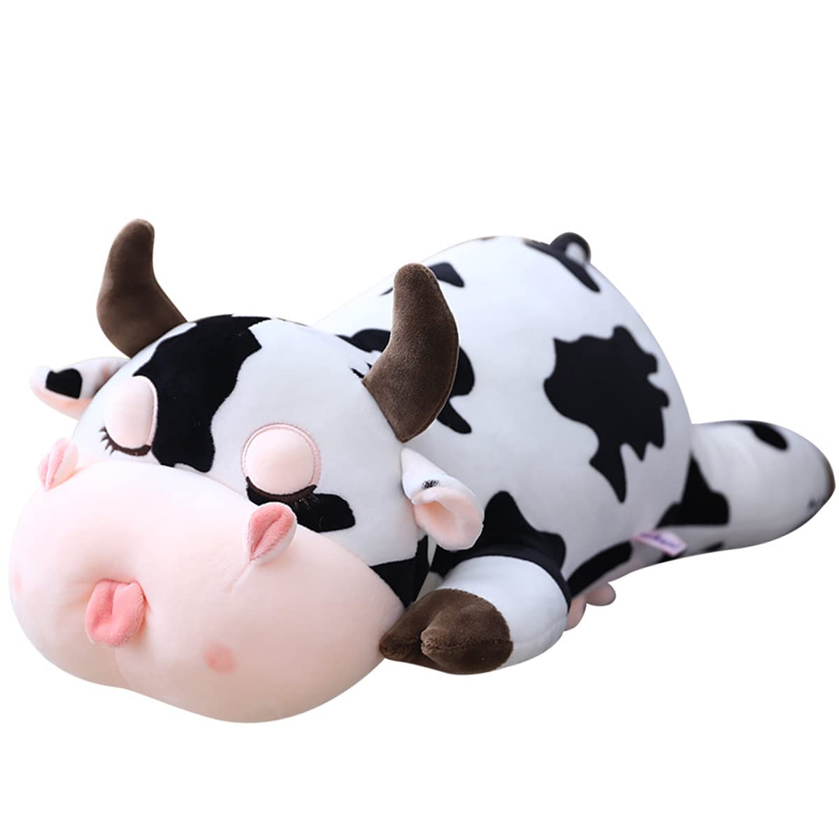 Cute Stuffed Cow Plush Pillow:Soft Crouching Cattle Farm Animal Hugging Body Pillow with Lovely Expression and Horns Spotted Black & White Toys Room Decor Gifts for Boys Girls Christmas?19.7in?