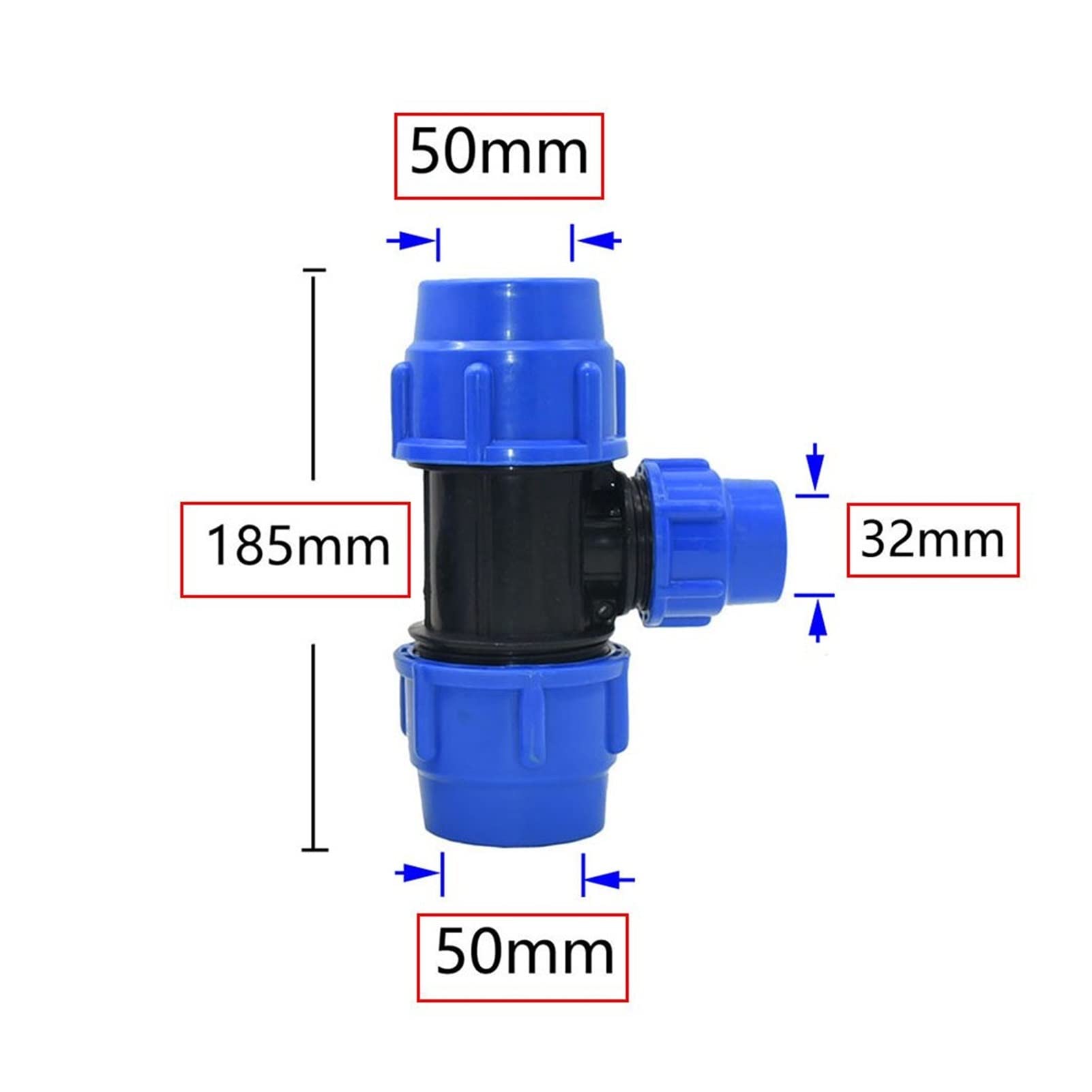 Anschlussstecker 20/25/22/40 / 50mm SPORT Pipe-T-Shirt-Fugen-Druckreduzierung der Verteiler Dn15 dn20 dn25 dn32 dn40 PVC-Wasserleitung T-Stückgelenk 1 stücke (Color : 50 x 50 x 32mm)