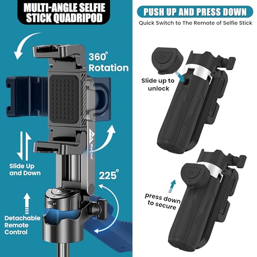 Image of WeCool 17 inch Extendable Selfie Stick with 360 Rotational Mobile Holder,One-Click Auto Open Legs,Aluminium Built Body,Rechargeble Bluetooth Remote,
