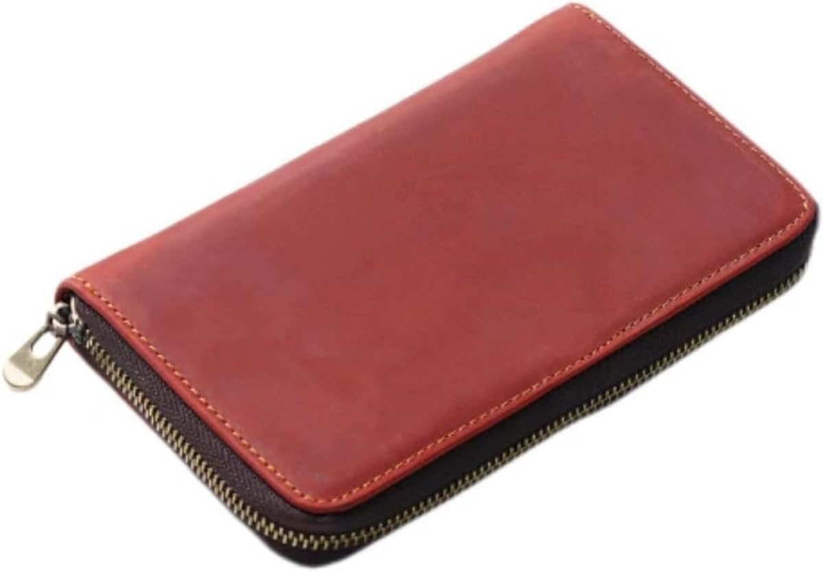 本革製万年筆専用ペンケース クレージーホースレザー使用 5本収納固定バンド付 耐衝撃防擦傷設計 ビジネス/学生用(ワインレッド)