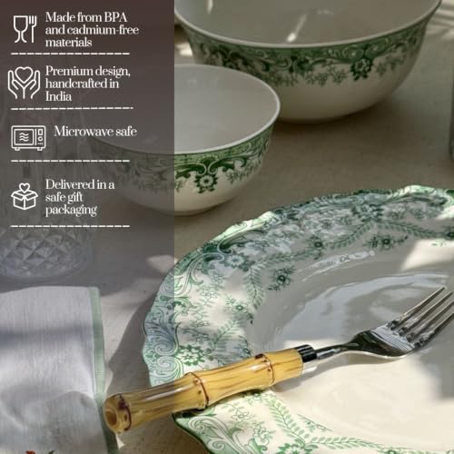 Image of GOLDEN QUEEN'S 18 Piece Dinner Set - Serving 6 | Perfect for Hosting and Daily Meals | Microwave Safe | Includes 6 Dinner Plates, 6 Small Bowls & 6 Side Plates (Willow Garden)