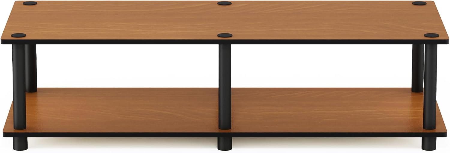 Furinno JUST TV Stand, 2-Tier Wide Entertainment Center with Open Shelf, No Tools TV Console for TV up to 46 Inch with Tubes, for Living Room, Bedroom, Light Cherry