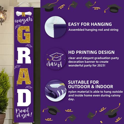 Image of Graduation Decorations 2026 Banner Porch Sign Purple Gold for Class of 2026 Graduates Party Supplies