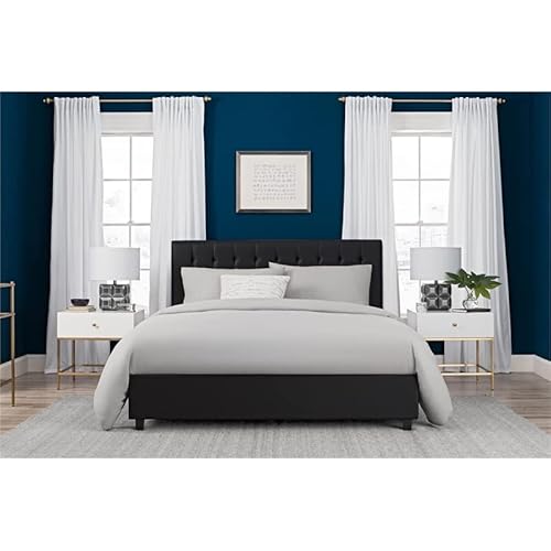 Dhp Emily Upholstered Platform Bed With Modern Vertical Tufted Headboard, No Box Spring Needed, Queen, Black Faux Leather #TOP1