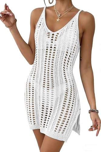 Timuspo Damen Badeanzug Cover Ups für Strand Pool Bademode Sexy Häkel Kurzkleid