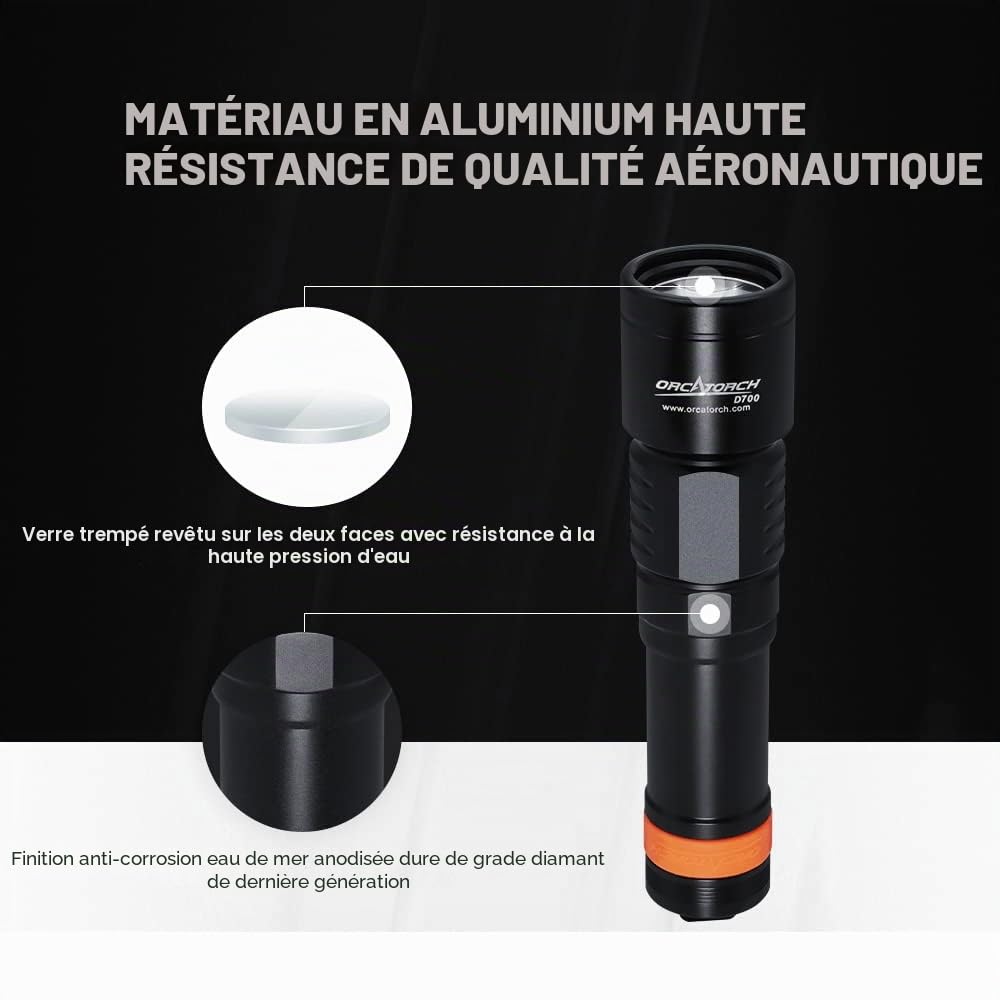 ORCATORCH Lampe de plongée D700 1700 lumens - 150 m de profondeur
