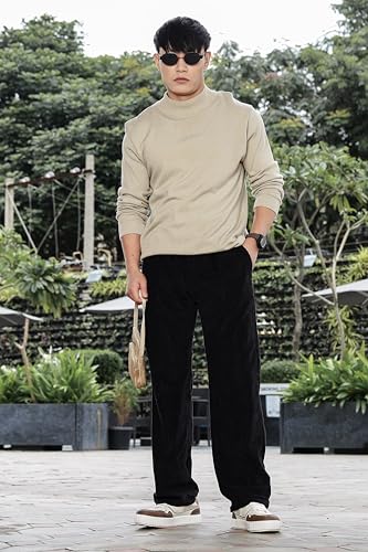 Image of SWADESI STUFF Men's Corduroy Trousers | Mid-Rise Relaxed Fit | Cotton Blend Joggers with Flexi Waistband