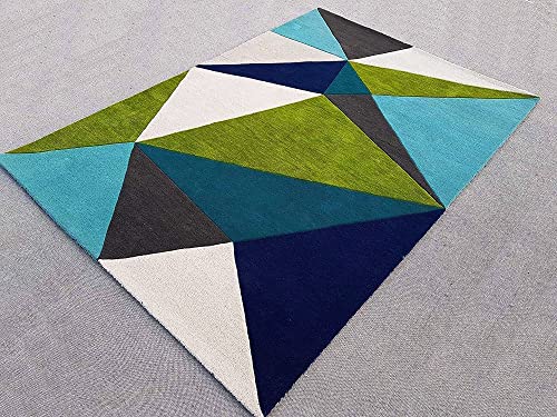 Image of Modern Super Soft Carpet Geometric Handmade Woolen Carpet for Living Room Bedroom and Hall Rugs (Color Multi A Size 3 X 5 Feet)