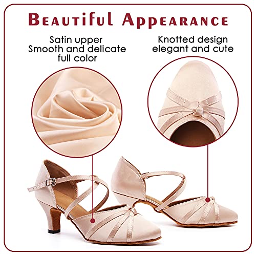 Vcixxvce Women's Smooth Ballroom Dance Shoes Closed Toe Satin Nude 2 1/3" Heel Ladies Latin Salsa Waltz Dancing Shoes,6 Us #TOP1
