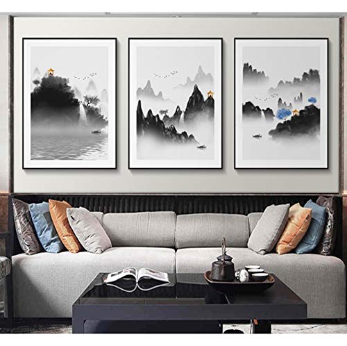 Toile style chinois mer et montagne à l'impression haute définition