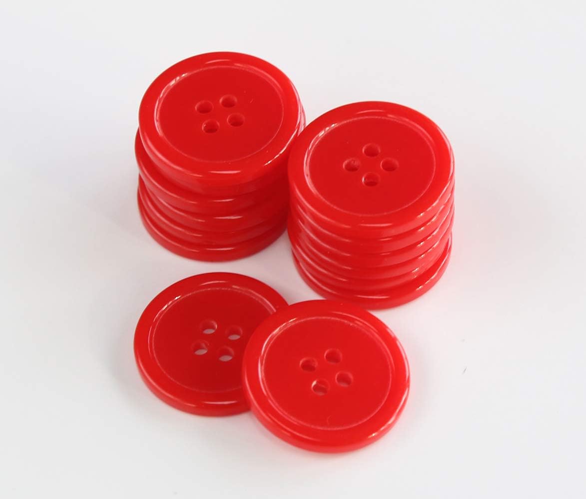 GANSSIA 1 Inch Red Color Buttons 25mm Sewing Flatback Button for Sewing or Crafting Pack of 50