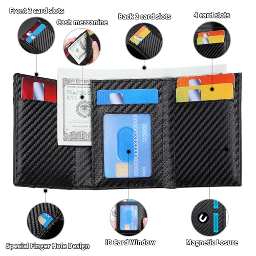 Wallet for Men, Men's Wallet, RFID Blocking Money Clip Minimalist Card Holder & Magnetic Closure (Carbon Fiber Black)4