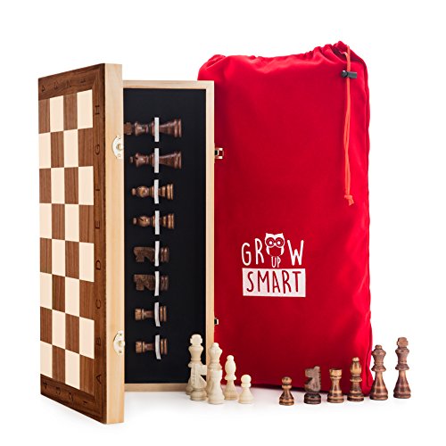 GrowUpSmart HOLZ SCHACHSPIEL-SET 'Premium Edition' – 40 x 40 cm Große Klappbare...