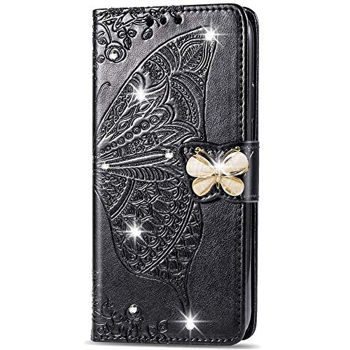 LEMAXELERS iPhone 11 Pro Max Case Bling Diamond Butterfly Embossed Wallet Flip PU Leather Magnetic Card Slots with Stand Cover for iPhone 11 Pro Max Diamond Butterfly Black SD