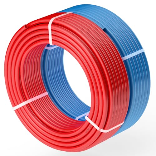 VEVOR PEX Pipe 1/2 Inch, 2 x 100 Feet Non-Oxygen Barrier PEX-A Flexible Pipe Tubing for Potable Water, for Hot/Cold Water & Easily Restore, Plumbing Applications with Free Cutter, Blue & Red