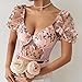 Swbreety Puffy Sleeve Tops for Women Sexy See Through Bustier Tops Embroidered Butterfly Corset Top