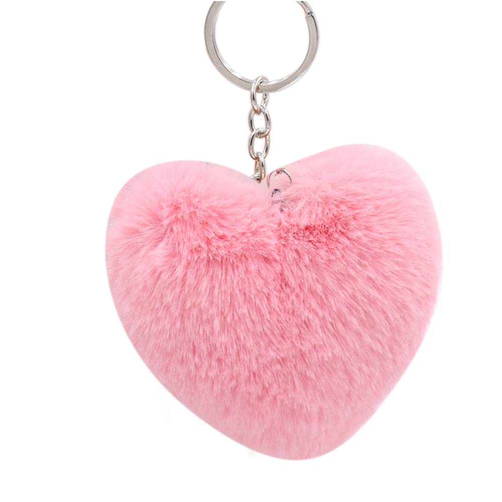 funie Love Heart Pom Pom Keychain Key Ring Pendant Handbag Bag Faux Fur Wallet Decor