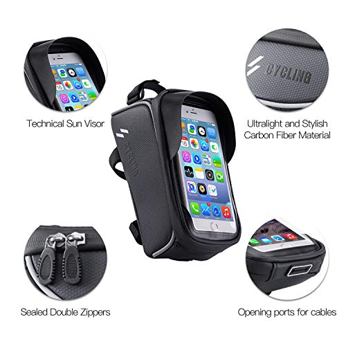 Bicycle Phone Bag, Bike Front Frame Holder Case Bags, Outdoor Mountain Sports Storage Bag, with Touch Screen Waterproof, Fits Phones Below 6.5 inches iPhone 12 Xs max 11 11 max 11 pro max