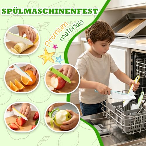 Goodchef Kindermesser, Kinder Schälermesser 8 teiligs, Sicher für Kinder ab 2 Jahren,Enthält drei schnittfeste Ersatzklingen und eignet sich für die frühkindliche Förderung und das geistige Training. 3