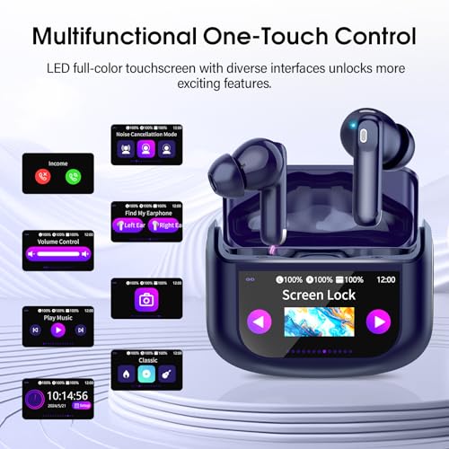 Image of Wireless Earbuds, Bluetooth 5.4 Headphones Multi-Function Touch Screen with 5 EQ Modes, 48H Ear Buds Bass Stereo with ANC Noise Cancelling /Transparency Mode, IPX7 Bluetooth Earbuds, Dark Blue