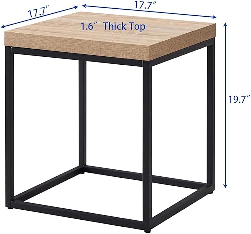 Miniatura 2 de CENSI Mesa auxiliar de roble natural  Mesa auxiliar  Mesa auxiliar  Mesita de noche, moderna mesa industrial cuadrada de metal y madera extra gruesa