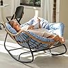 Outdoor patio rocking chair indoor oversized chair with cushion wicker papasan chair for living room porch garden lawn blue  urban country home decor