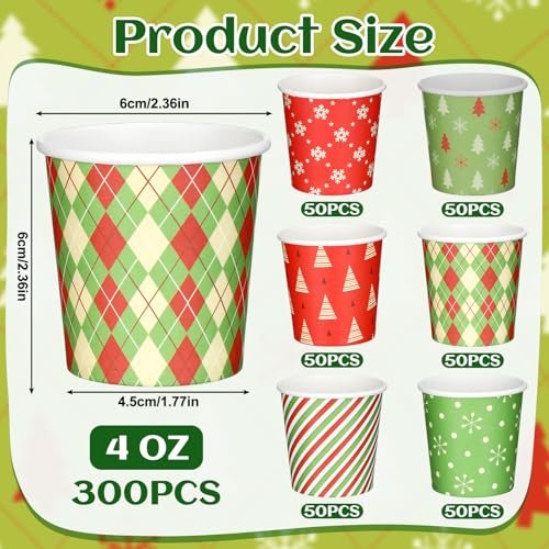 Maxcheck MAXCHECK-CUPS-58 300 Pcs Christmas Paper Cups 4 Oz Disposable Holiday Supplies 6 Styles Paper Coffee Espresso Cups Xmas Green Red Drink Drinkware thumb #1