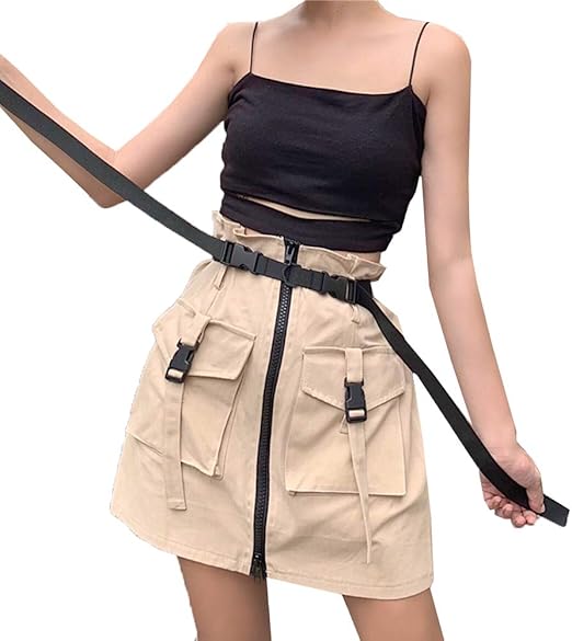 Amazon Jinpingスカート 原宿系 レディース 夏 タイト 作業服 ミニスカート 韓国ファッション ハイウエスト ストリート ヒップホップ ラップ風巻きスカート スカート 通販