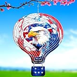 12 Inch 3D Kinetic Metal Bald Eagle Wind Spinner, Hot Air Balloon Design Hanging Sculpture, Indoor Outdoor Garden Yard Patio Decor, Independence Day & Memorial Day