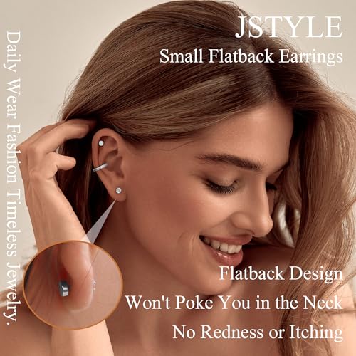 Jstyle Hypoallergenic Earrings for Sensitive Ears-20G Flat Back Earrings for Women Men-Small Surgical Steel Stud Earrings Huggie Hoop Cartilage Nap Earring Sets4