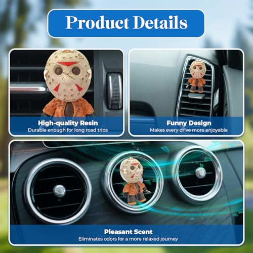 Image of GENANY 3D Resin Horror Car Air Freshener Vent Clip, Hand Painted Hockey Mask Slasher Design, Scary Automotive Freshener, Gothic Car Accessories Gift for Horror Movie Fans