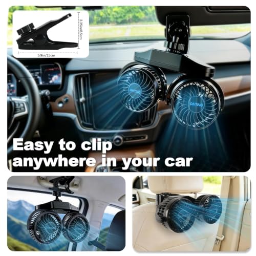 6000mAh Rechargeable Dual Car Fan for Backseat, 3-Speed Separate Controlled by DiHTing - Used condition - Image 3