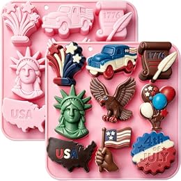 Independence Day Chocolate Molds 2 Pack, Patriotic 4th of July Silicone Candy Molds with Statue of Liberty American Flag Eagle Stars for Cake Decorating, Jello, Ice Cubes, Candles, Soap & Resin Craft