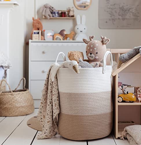 Image of OrganiHaus Large Cotton Rope Blanket Basket - Woven Laundry & Toy Storage Basket, 38x45cm, Honey