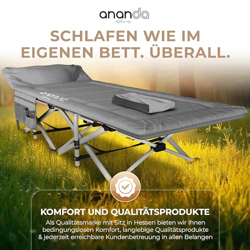 Ananda Goods® Feldbett klappbar mit Matratze – Campingbett & Gästebett faltbar, Reisebett Erwachsene, Klappbett/Campingliege 190x70cm – bis 200KG, mit gemütlicher Matratze & Bettlaken