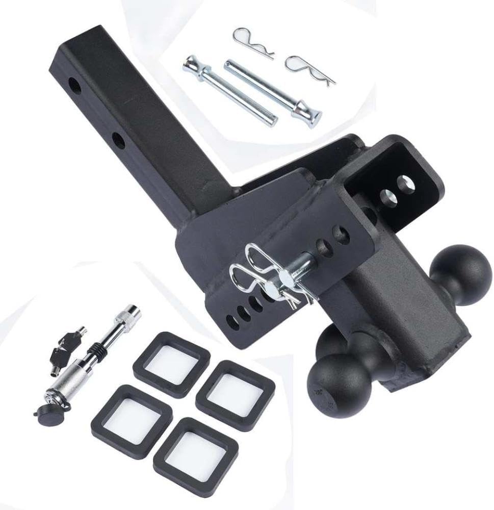 AP03 Compatible Adjustable Trailer Hitch Tri Ball Mount 8 Inch Drop Rise Fits 2 Inch Receiver Max 18500 LBS GTW Works with Standard Hitch Systems