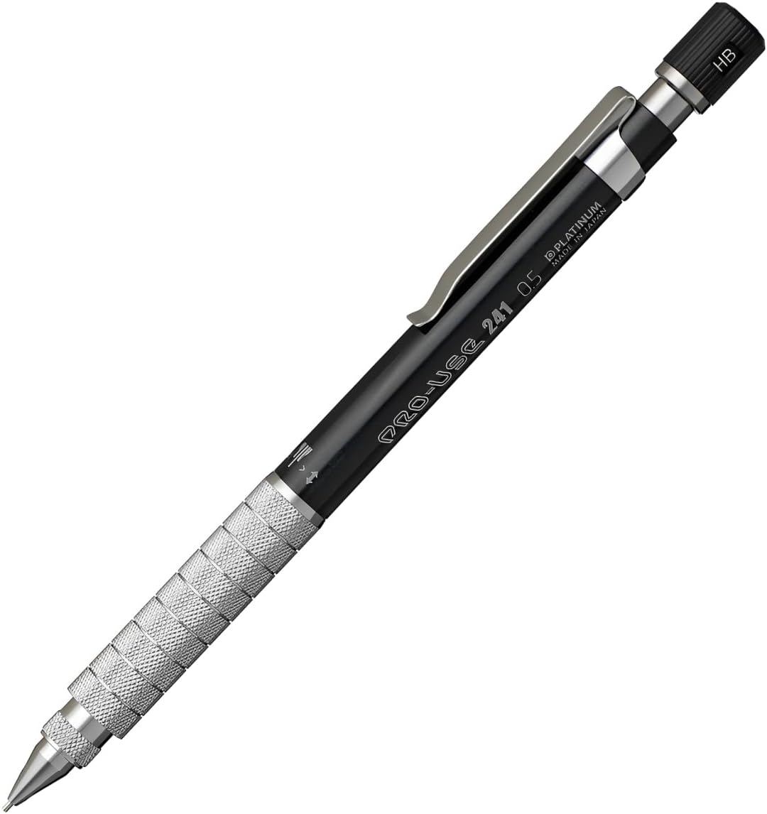 Platinum Pro-Use 241 MSDD-2500B#1 Mechanical Pencil for Drafting, 0.5mm, Adjustable Performance Features, Precision-Machined Metal Grip and Cone, Black