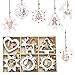 IDATOO Christmas Tree Ornaments Set of 24 Wooden Craved Hanging Craft Decorations for Winter Wonderland, 3D Rustic Farmhouse Christmas Ornaments Holiday Decor for Christmas Tree Home Office (White)