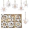 Christmas Tree Ornaments Set of 24 Wooden Craved Hanging Craft Decorations for Winter Wonderland 3D Rustic Farmhouse Christmas Ornaments Holiday Decor for Christmas Tree Home Office White