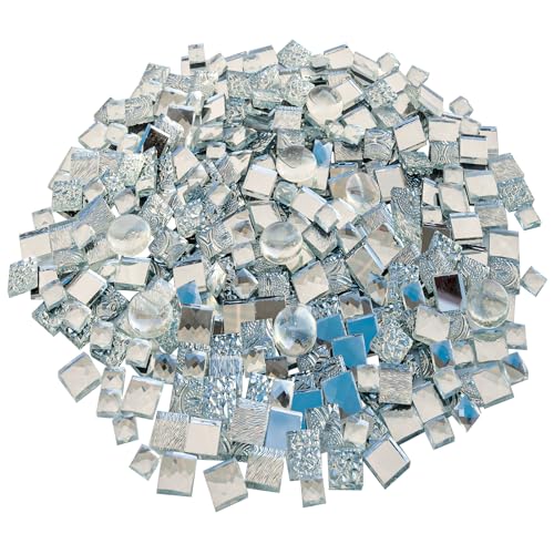 CHICSHIS 500g Glass Mirror Tiles for DIY, Assorted Textured Tiles