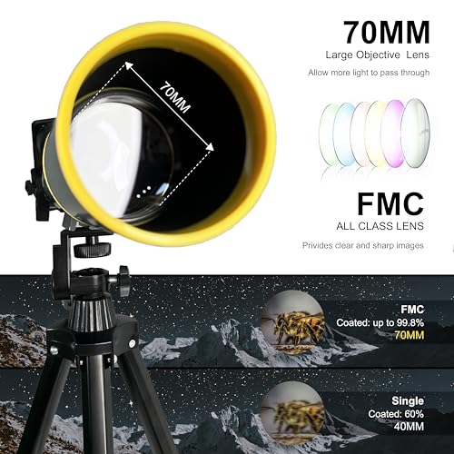 Image of CASON (DEVICE OF C) F50070-Telescope for Astronomy,Galaxy 70mm Aperture 500 mm Refractor Zoom Telescope for Adults & Kids for Moon,Planets,Stars,Galaxy with Aluminum Tripod and Phone Adapter