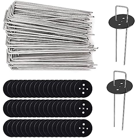 JUVEL Ground Pegs, Garden Pegs Metal, Garden Pegs, Garden Pegs for Netting, Ground Pegs Garden, 2.5mm Thick,15cm/2.5cm, for Securing Weed Fabric,Netting,Ground Sheets(50 Garden Pegs/50Buffer Washer) Cover