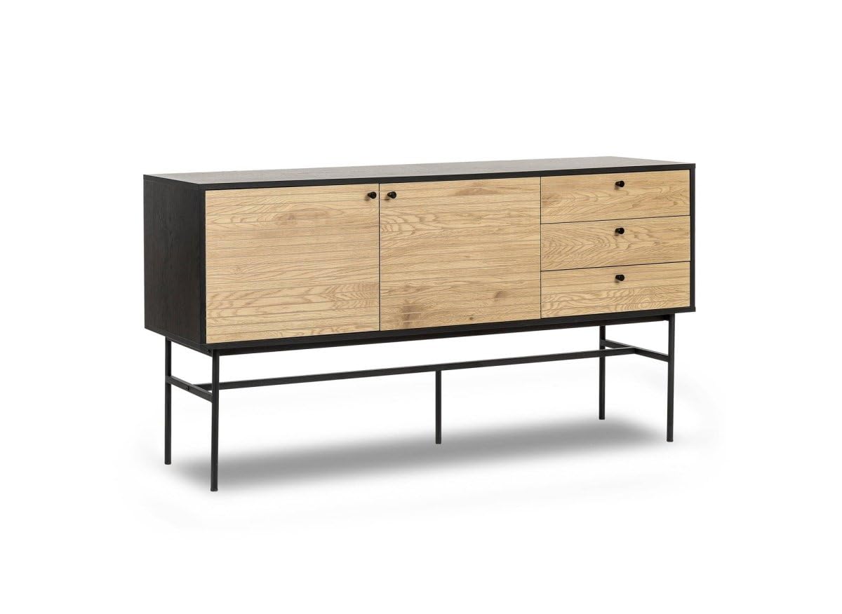 DecoInParis Buffet Enfilade 3 tiroirs 2 Portes en Bois et métal Noir Daryl